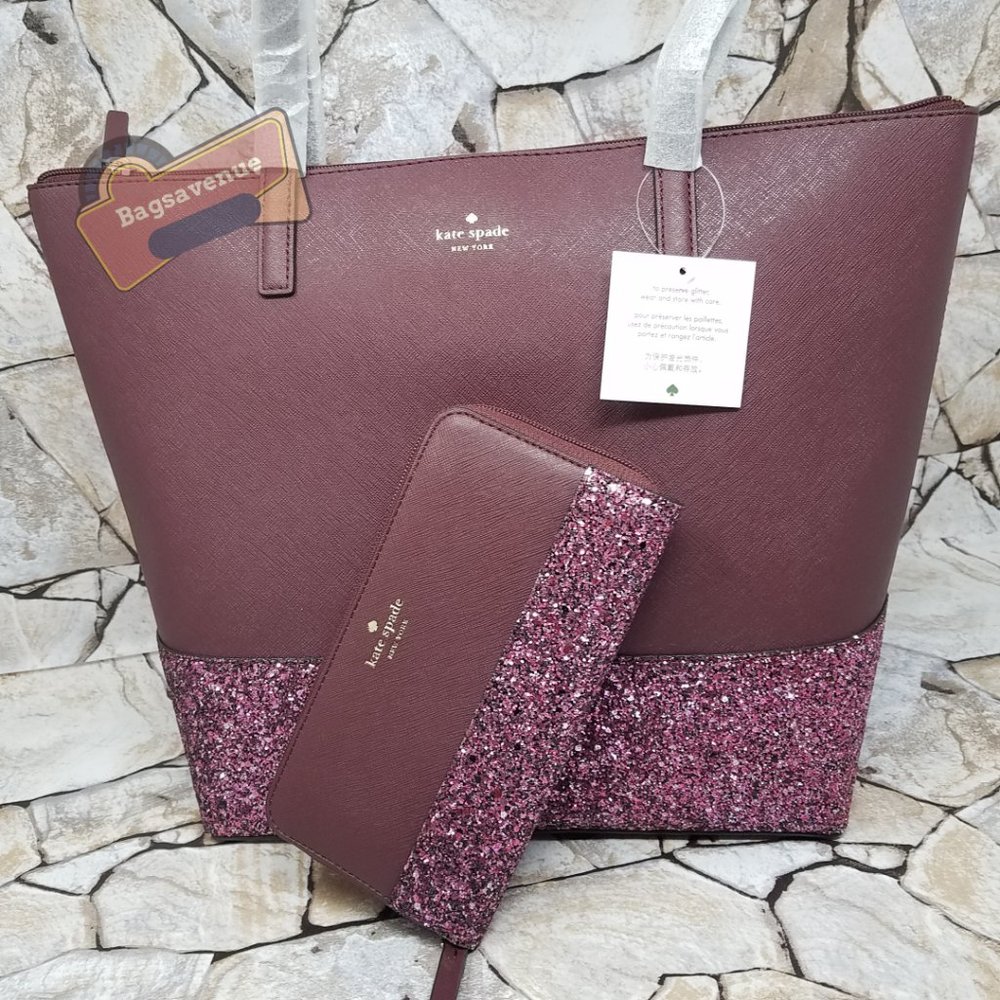 #bagsavenue set penny greta court tote cherrywood maroon neda wallet Kate spade